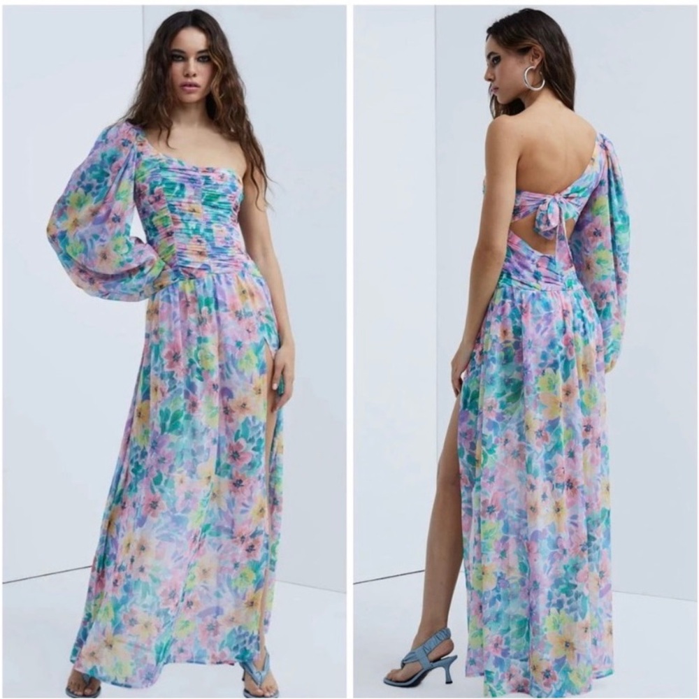 For Love & Lemons Blaire one shoulder floral maxi dress  small Nwt